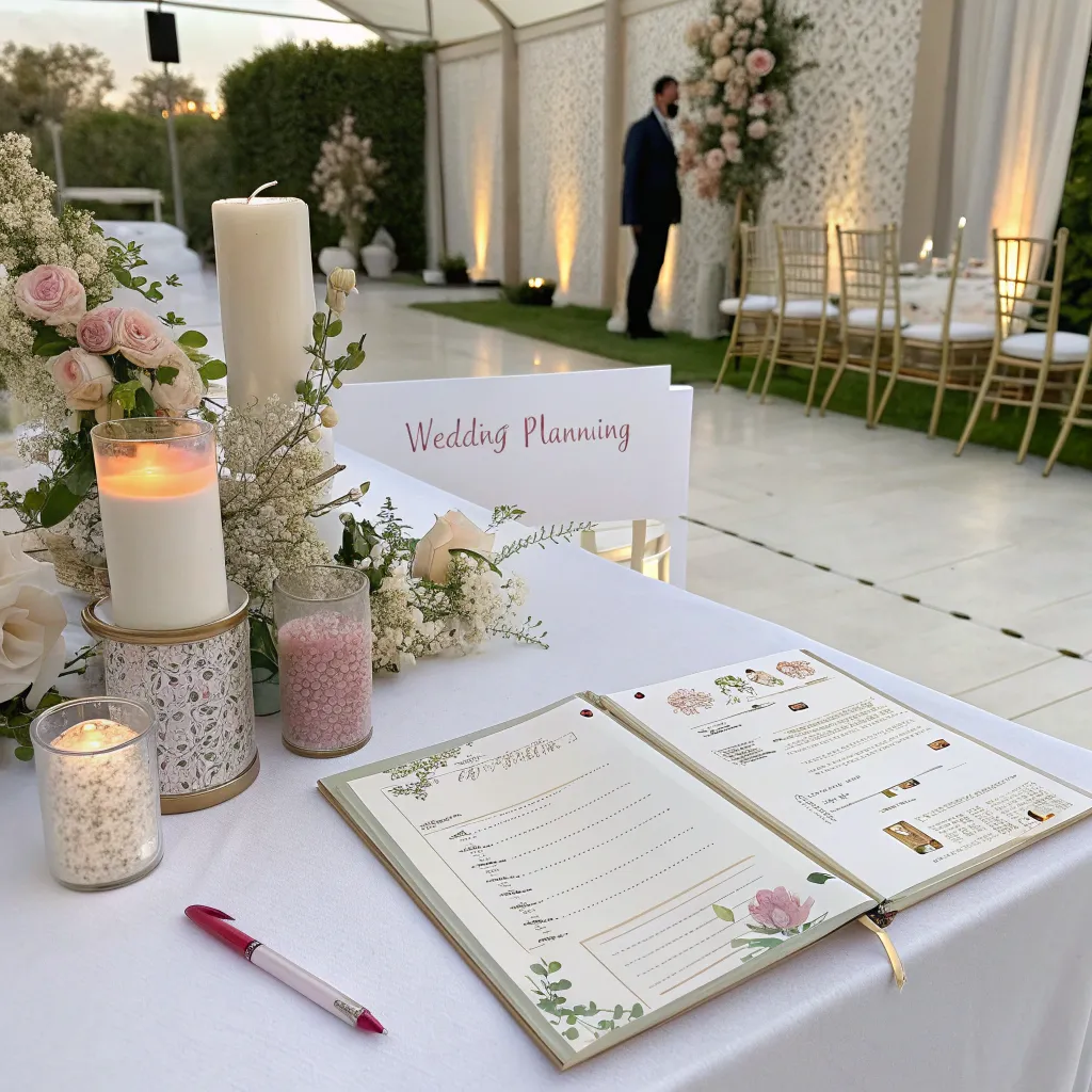 Elegant wedding planning setup